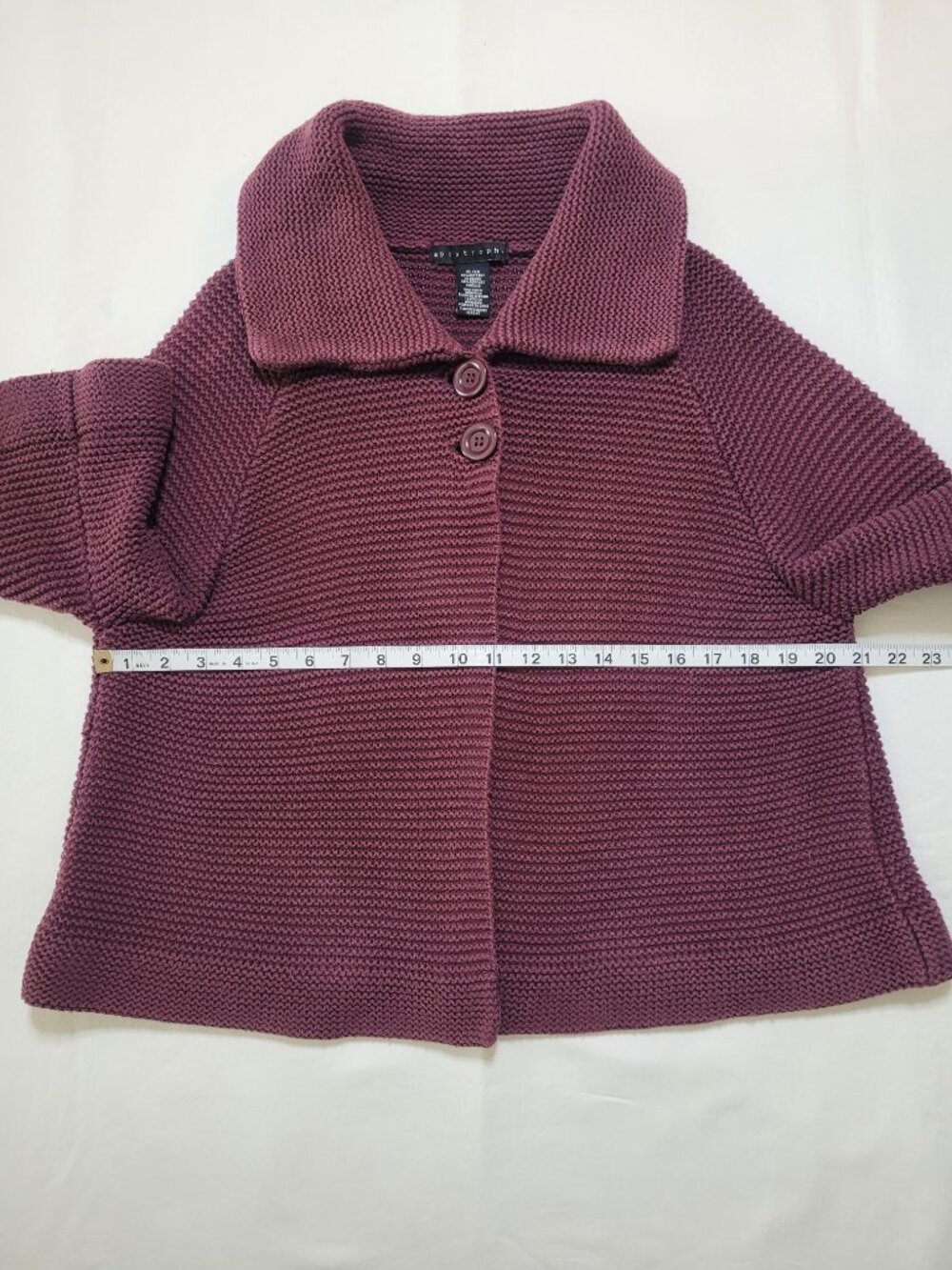Apostrophe Burgundy Textured Knit Swing Cardigan Sweater 3/4 Sleeve XL Y2K - Picture 5 of 8
